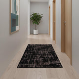 10' Black And Gray Abstract Washable Runner Rug
