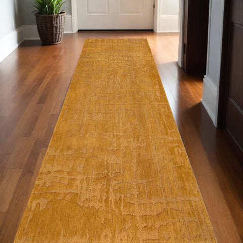 10' Yellow Abstract Runner Rug
