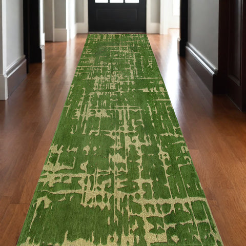 10' Green Abstract Runner Rug