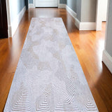 10' White Abstract Runner Rug
