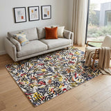 5' X 7' White Abstract Non Skid Area Rug