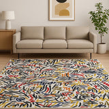 6' X 8' White Abstract Washable Area Rug