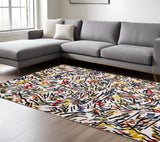7' X 9' White Abstract Non Skid Area Rug