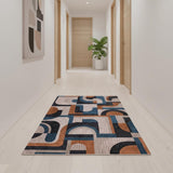 10' Beige And Gray Geometric Washable Runner Rug