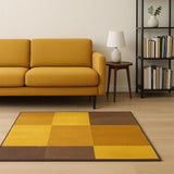 8' Yellow And Black Geometric Washable Round Rug