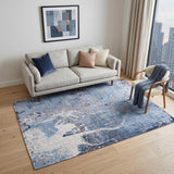 5' X 7' Blue and Black Abstract Non Skid Area Rug