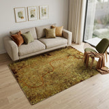 5' X 7' Green and Brown Abstract Non Skid Area Rug