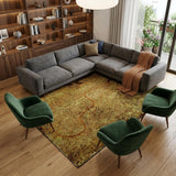 7' X 9' Green and Brown Abstract Non Skid Area Rug