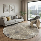 8' Gray and White Round Abstract Non Skid Area Rug