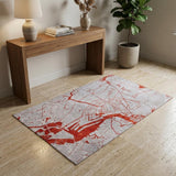 3' X 5' Red and White Abstract Non Skid Area Rug