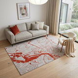 5' X 7' Red and White Abstract Non Skid Area Rug