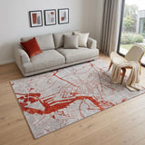 6' X 8' Red and White Abstract Non Skid Area Rug