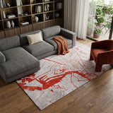 7' X 9' Red and White Abstract Non Skid Area Rug