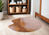 5' Yellow and Brown Round Abstract Non Skid Area Rug