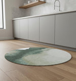 5' Gray And Green Abstract Washable Round Rug