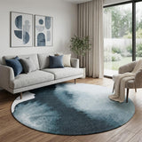 8' Blue and Gray Round Abstract Non Skid Area Rug