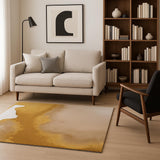 8' Gray And Yellow Abstract Washable Round Rug