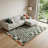 7' X 9' Green And Orange Geometric ,Washable, Area Rug