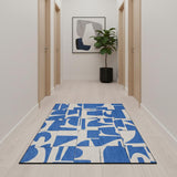 10' Blue And White Geometric Washable Runner Rug