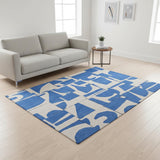 5' X 7' Blue And White Geometric Washable Area Rug