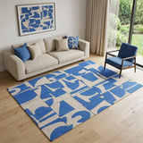 6' X 8' Blue and White Geometric Non Skid Area Rug