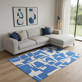 7' X 9' Blue And White Geometric Washable Area Rug