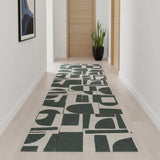 10' Gray And Green Geometric Washable Runner Rug