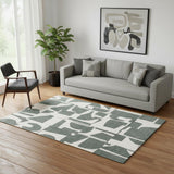 5' X 7' Gray And Green Geometric Washable Area Rug
