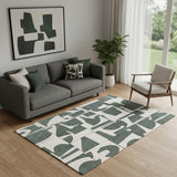 6' X 8' Gray And Green Geometric Washable Area Rug