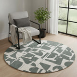 5' Gray And Green Geometric Washable Round Rug