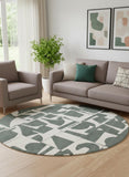 8' Gray And Green Geometric Washable Round Rug