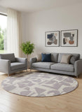 8' Gray Geometric Washable Round Rug