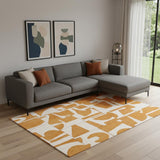 7' X 9' Yellow And White Geometric Washable Area Rug