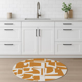 5' Yellow And White Geometric Washable Round Rug