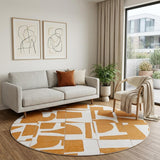8' Yellow and White Round Geometric Non Skid Area Rug