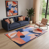 6' X 8' Blue And Red Abstract Washable Area Rug