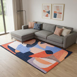7' X 9' Blue And Red Abstract Washable Area Rug