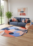 8' Blue And Red Abstract Washable Round Rug