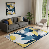 6' X 8' Blue And Yellow Abstract Washable Area Rug