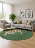 8' Green And Yellow Abstract Washable Round Rug