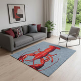 6' X 8' Blue And Red Abstract Washable Area Rug