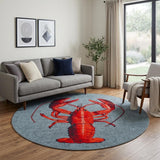 8' Blue And Red Abstract Washable Round Rug