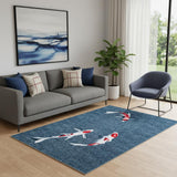 6' X 8' Blue And White Abstract Washable Area Rug