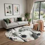 8' Gray and Orange Round Abstract Non Skid Area Rug