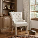 24" Beige Fabric Tufted Arm Chair