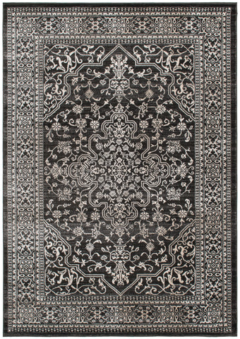 5' X 8' Black and Ivory Oriental Distressed Area Rug