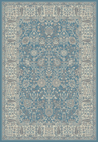 5' X 8' Blue and Ivory Oriental Area Rug