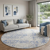 8' Ivory Blue and Gray Abstract Round Rug