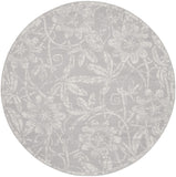 8' Ivory and Gray Floral Distressed Round Rug