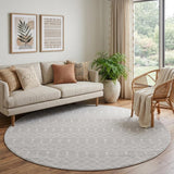 8' Gray and Ivory Geometric Round Rug